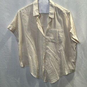Madewell button front blouse.  Sz M.  Short sleeve.  Cream/khaki stripe. EUC